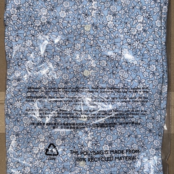 J Crew Factory Linen-blend short-sleeve smock-neck top Blue Ivory 3X Plus Size - Picture 7 of 7